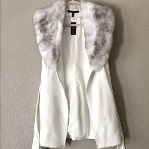 NWT WHBM Sleeveless Long Jacket Faux Fur-XS/XXS